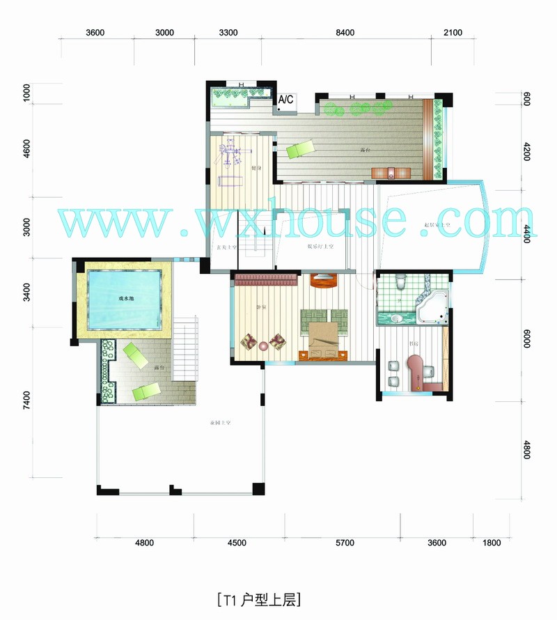 天鹅湖三期蓝堡T1户型上层