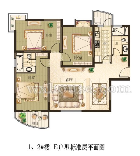 观山名筑1、2号楼E户型标准层