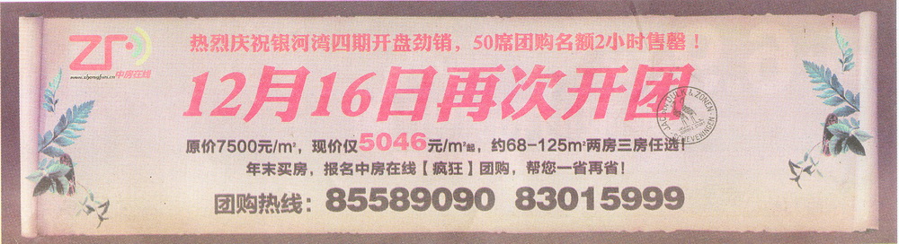 报纸广告 2012-12-13 扬子经济时报 C7   