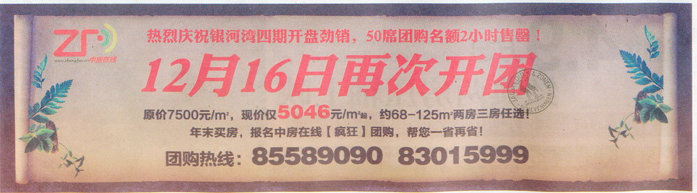 报纸广告 2012-12-14 扬子经济时报 C6   