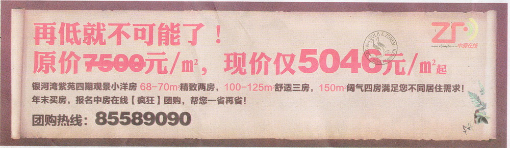 报纸广告 2012-12-18 扬子经济时报 C4   